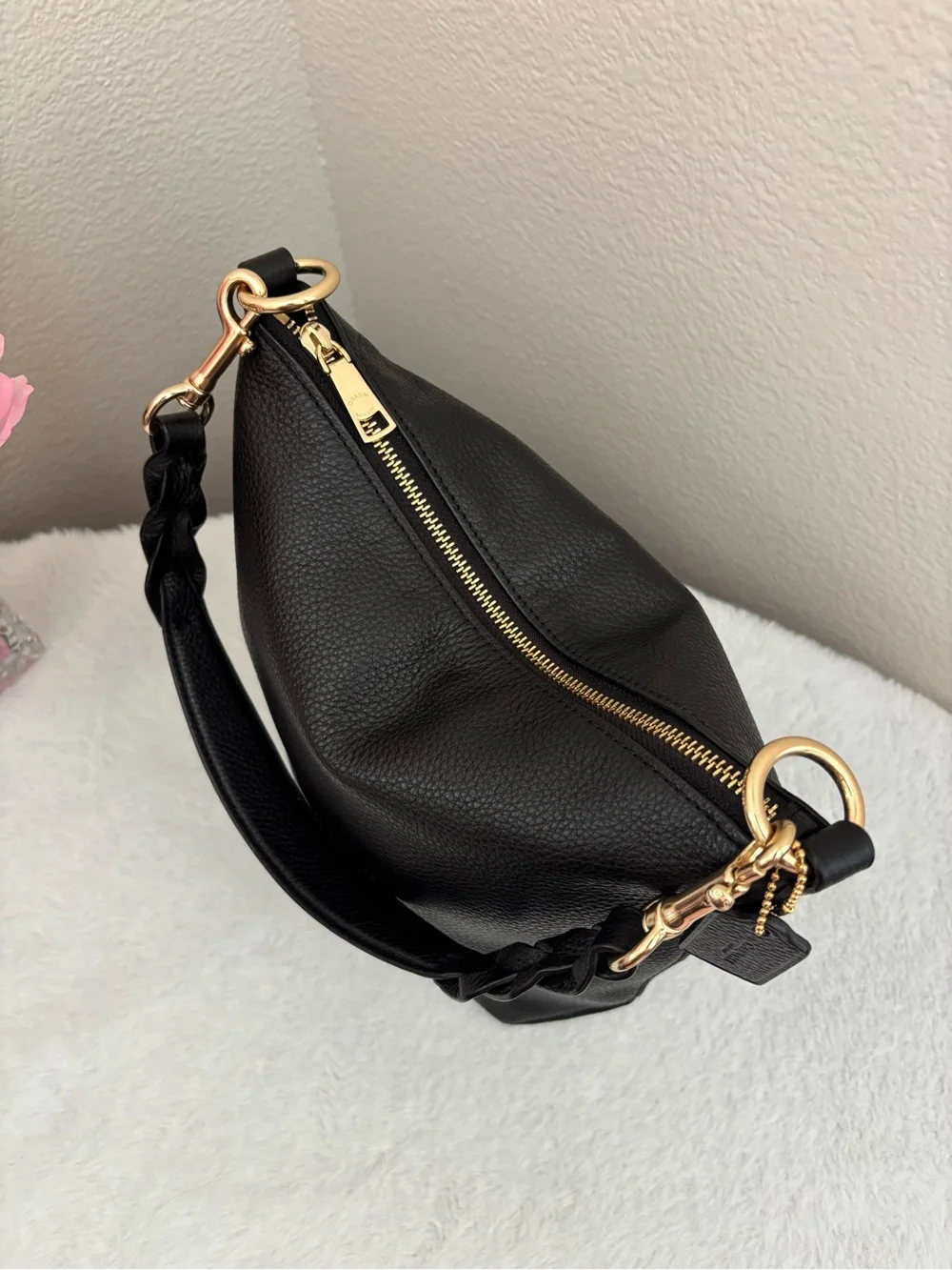 Coach Black Leather Abby Duffle Bag with Gold Hardware